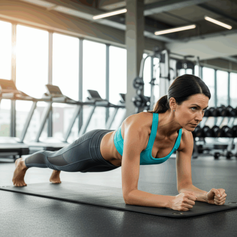 Frau beim Bauchmuskeltraining im Fitnessstudio – effektives Workout für einen flachen Bauch