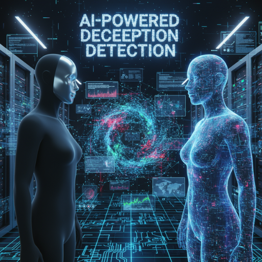Künstliche Intelligenz analysiert Lügen erkennen mit digitalen Avataren und visuellen Lügensignalen im virtuellen Raum.