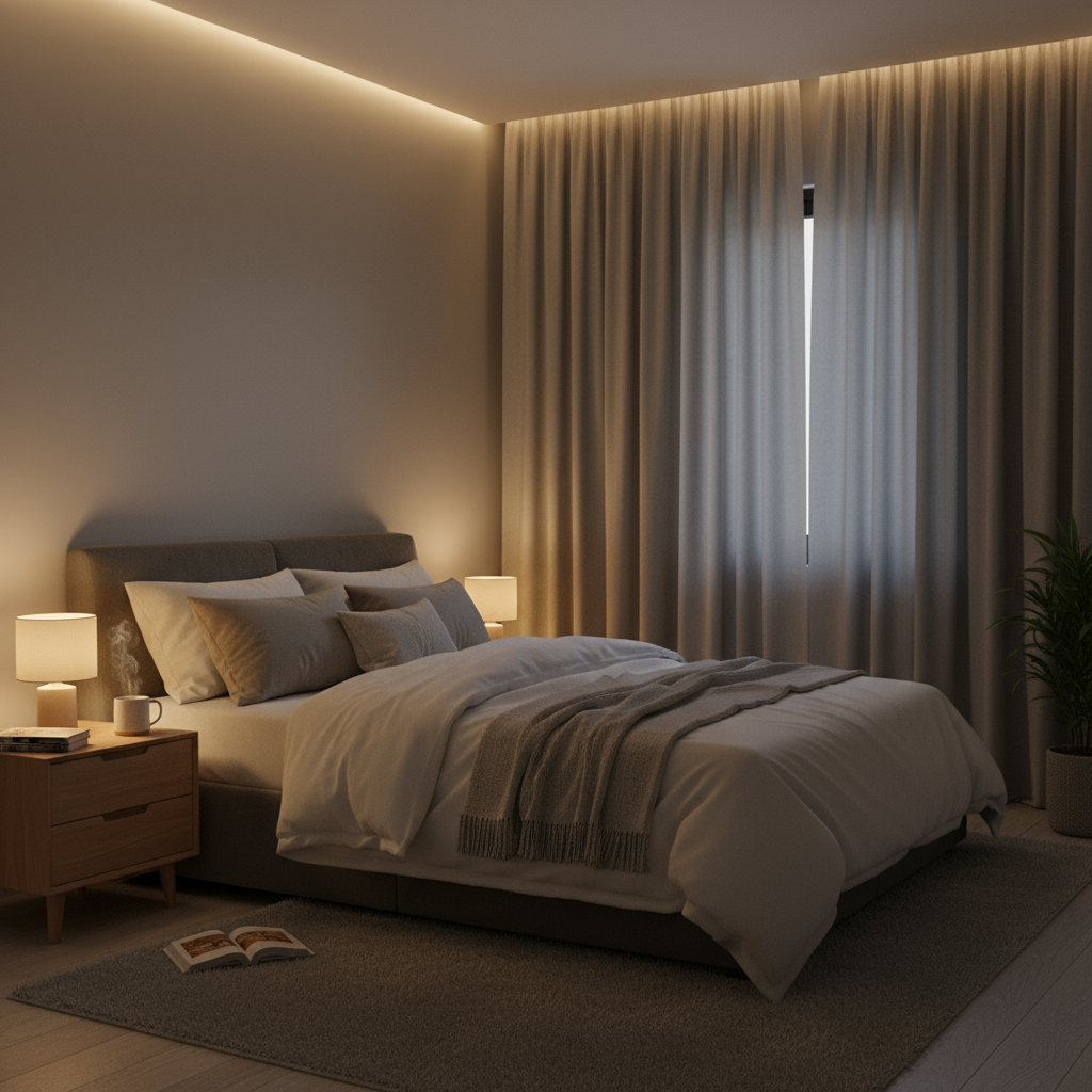 Gemütliches Schlafzimmer mit optimaler Schlafumgebung, ideal zur Schlafhygiene – effektive Maßnahmen, um Schlafstörungen zu bekämpfen.