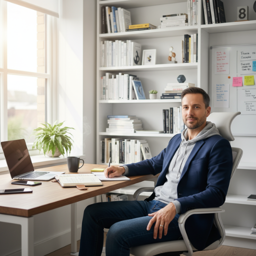 Homeoffice-Setup mit Laptop, Kaffee und Notizen – ideale Arbeitsumgebung, um sich digital selbstständig zu machen.