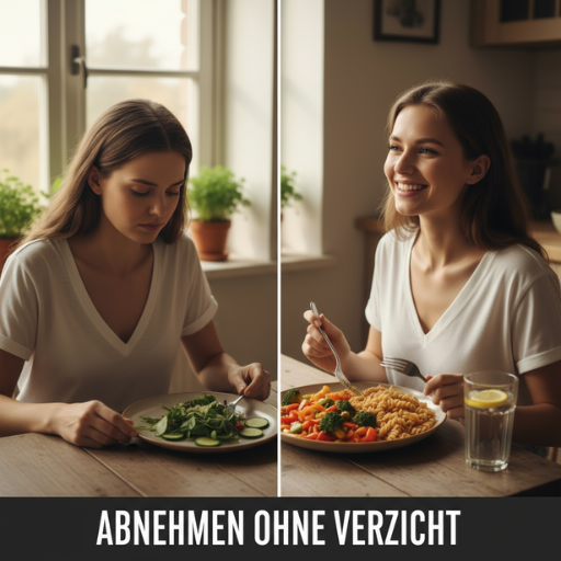 Vorher-Nachher-Bild einer Frau, die durch genussvolle Ernährung und bewusste Lebensmittelauswahl erfolgreich abgenommen hat – Abnehmen ohne Verzicht.