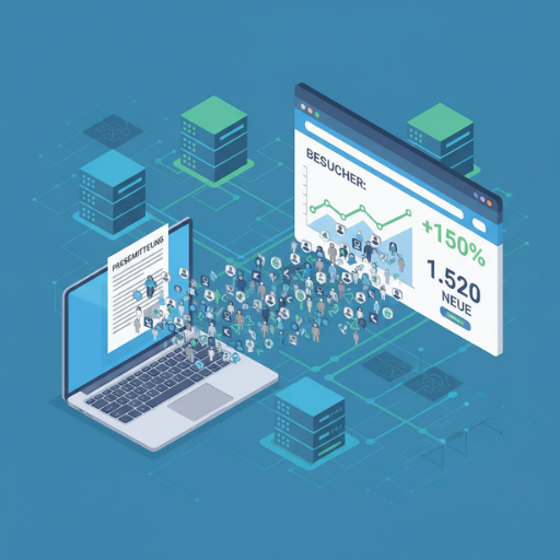 Digitale Pressemitteilung generiert Webtraffic – Visualisierung von Medien-Content, der Besucherströme auf eine Website lenkt durch gezielte PR-Arbeit.