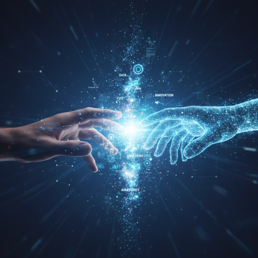 Kreative Interaktion zwischen Mensch und KI-Hand – Darstellung der Zusammenarbeit und Inspiration durch KI Produktivität